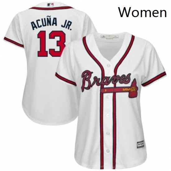 Womens Atlanta Braves 13 Ronald Acua Jr Majestic White Cool Base Player Jersey